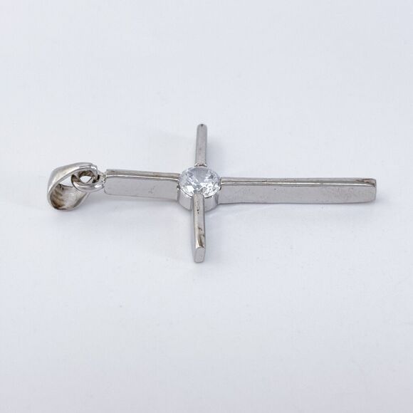 Vintage Sterling Silver 925 Cubic Zirconia Cross Pendant - Picture 3 of 7